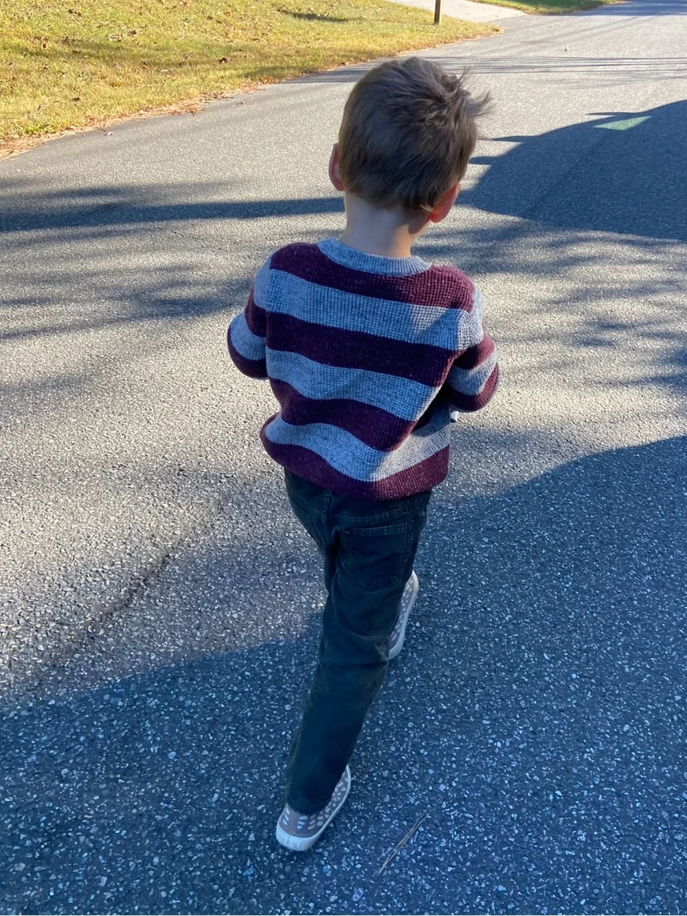 GAP Maroon and Gray Striped Crewneck Sweater 3T